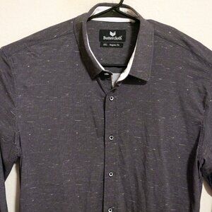 Buttercloth Shirt Mens 2XL Long Sleeve Button Black White Lines Flip Cuff